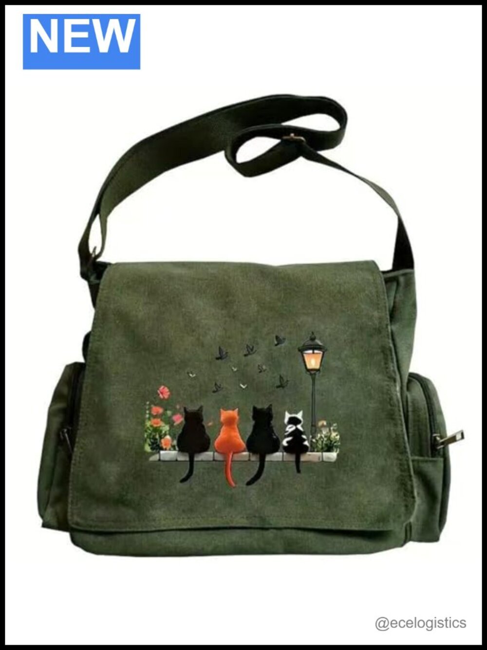 Printed Canvas Messenger Bag Crossbody Shoulder Purse with Pockets Travel Work